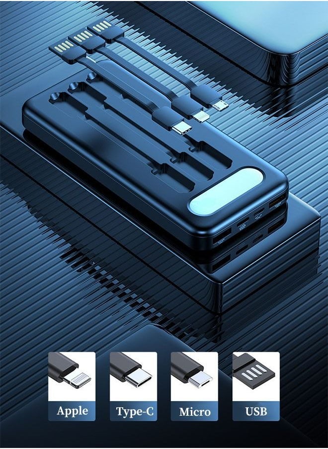 Arabest Power Bank with Built-In Cable,12000mah Large Capacity Portable Rechargeable with 4 Outputs and LED Display,Compatible with Android Apple,Suitable for Business/Travel(Black)  - Image 3