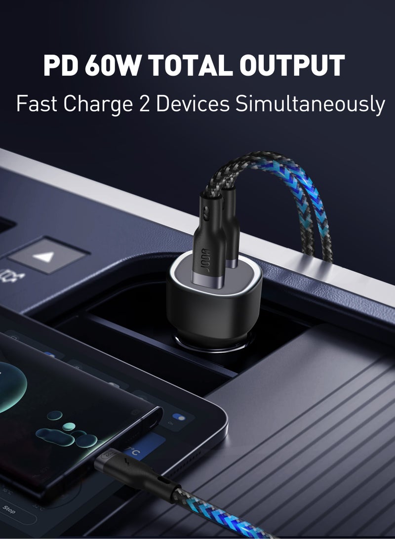 جودا شاحن سيارة جودا 60W سريع 🔌 منفذي USB Type-C مزدوجين | محول شحن ذكي للآيفون، سامسونج واللابتوبات – أسود 🚗 - Image 2
