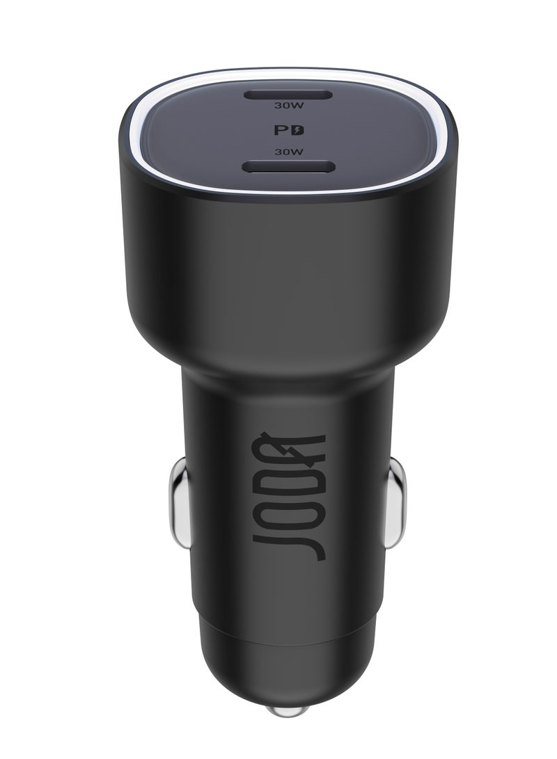 جودا شاحن سيارة جودا 60W سريع 🔌 منفذي USB Type-C مزدوجين | محول شحن ذكي للآيفون، سامسونج واللابتوبات – أسود 🚗 - Image 1