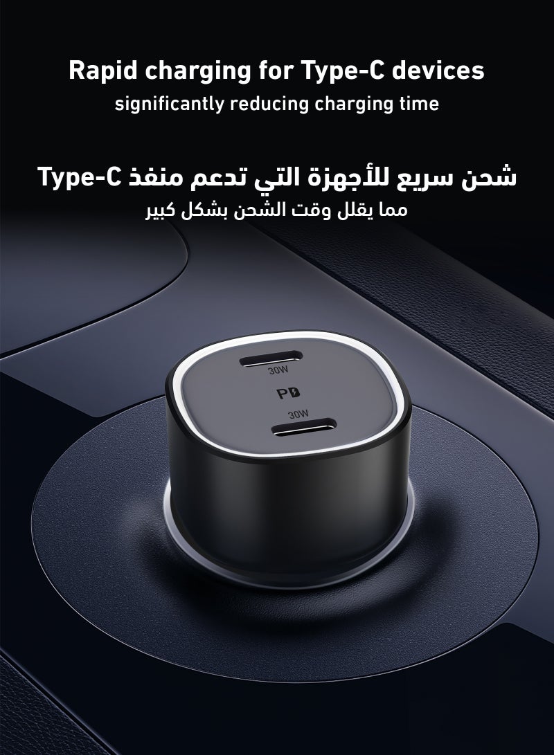JODA 60W Fast Car Charger 🔌 Dual USB Type-C | Smart Charging Adapter for iPhone, Samsung & Laptops – Black 🚗 - Image 3