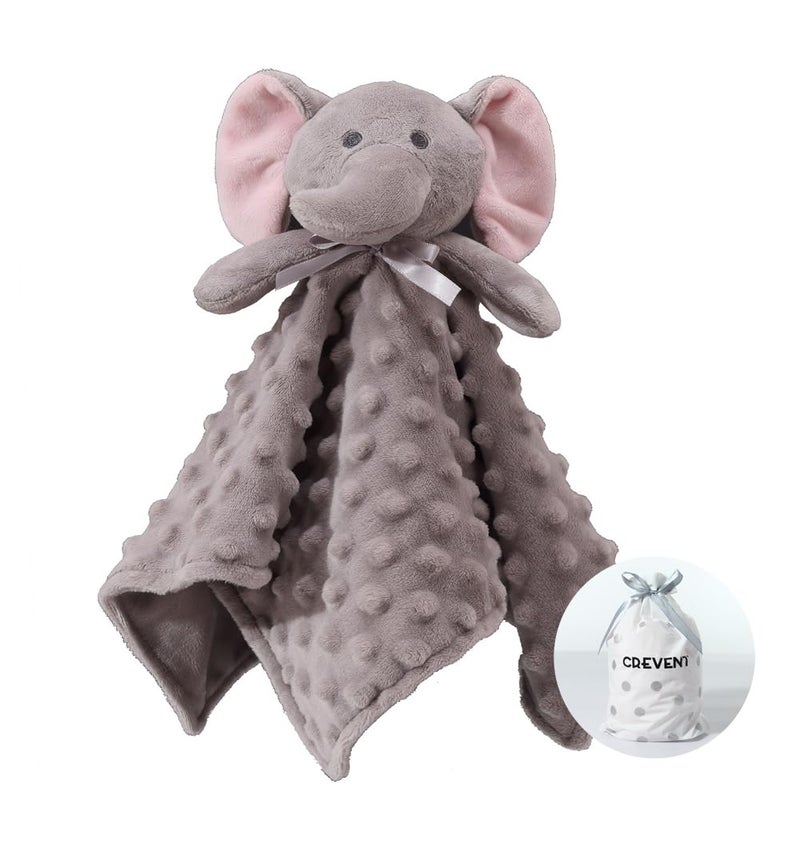 CREVENT Cozy Plush Baby Security Blanket Loveys for Baby Boys and Girls Minky Dot Front  Sherpa Backing with Animal Face Grey Elephant