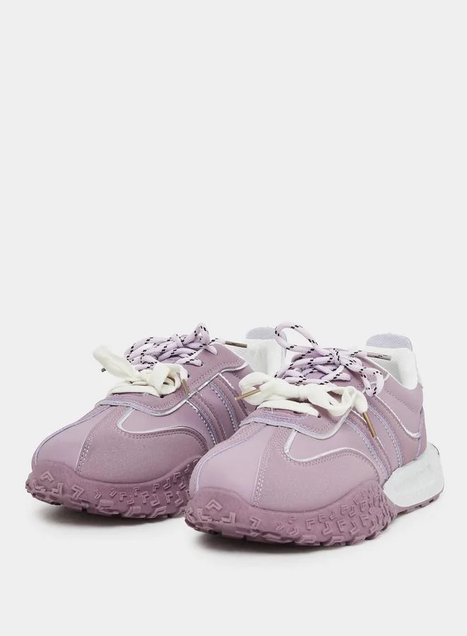 Styli Styli Textured Sole Striped Lace Up Sneakers