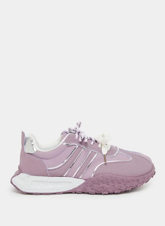 Styli Styli Textured Sole Striped Lace Up Sneakers