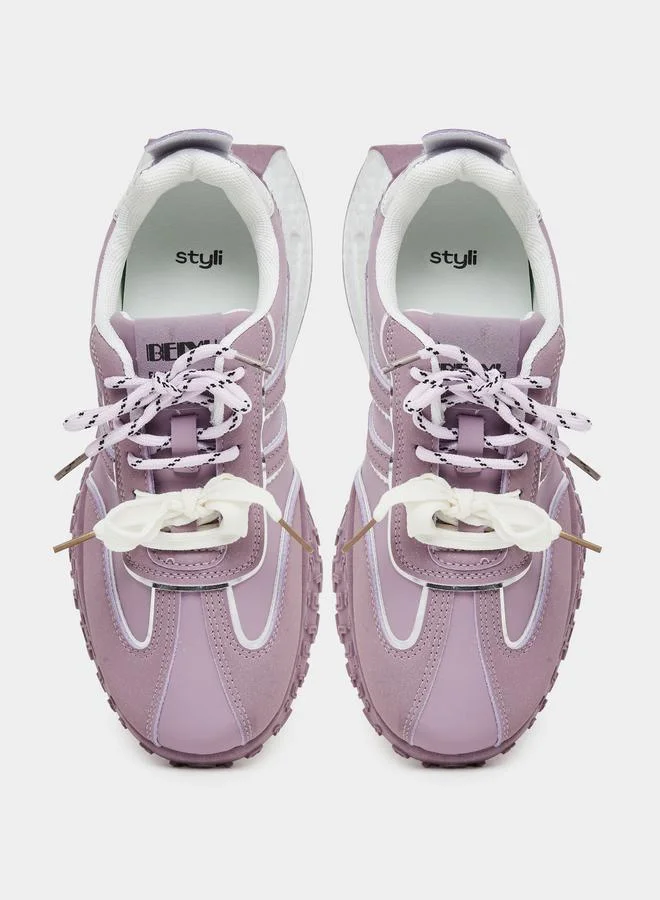 Styli Styli Textured Sole Striped Lace Up Sneakers