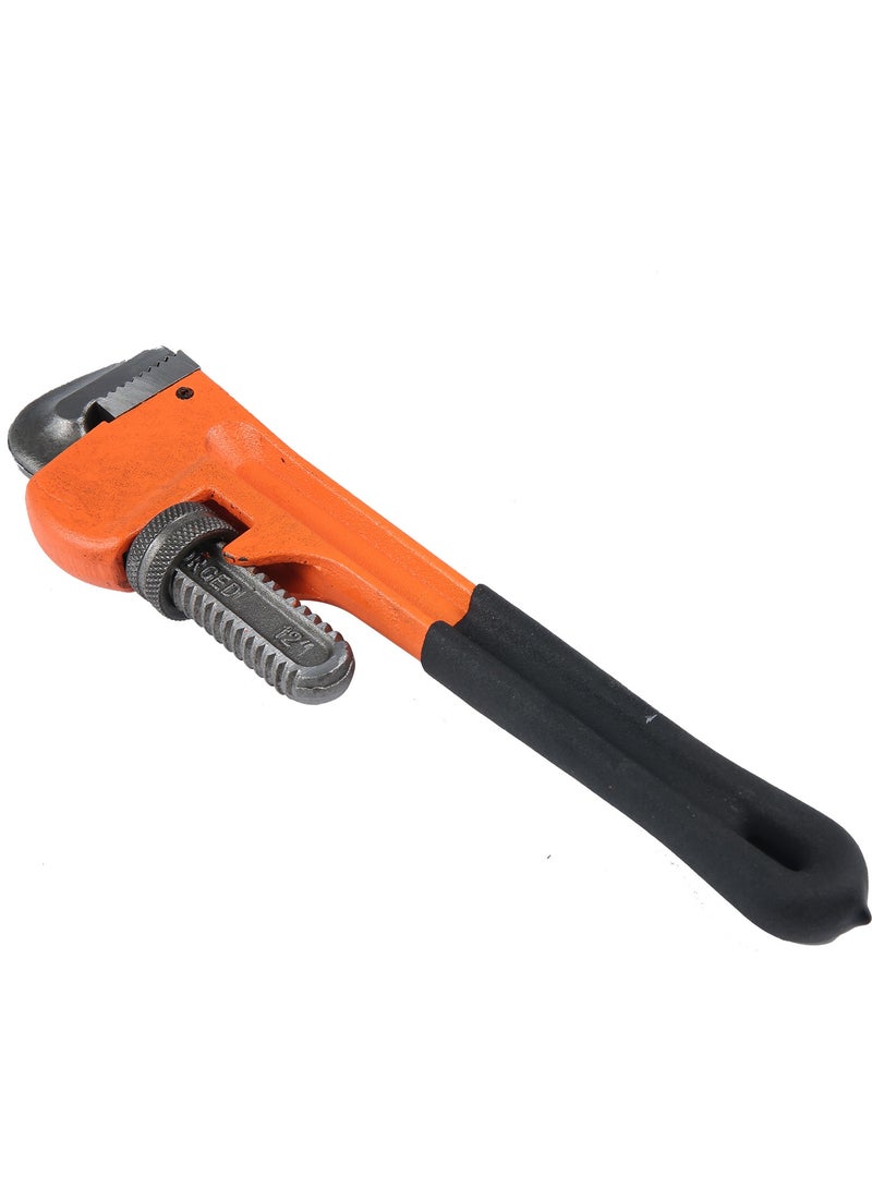 BMB tools Heavy Duty Pipe Wrench 8 Inch|Straight Pipe Wrench with Drop Forged| Heat-Treated Cr-Mo Floating Hook Jaw and Ductile Casting Iron I-Beam Handle, Orange/Black - Image 2