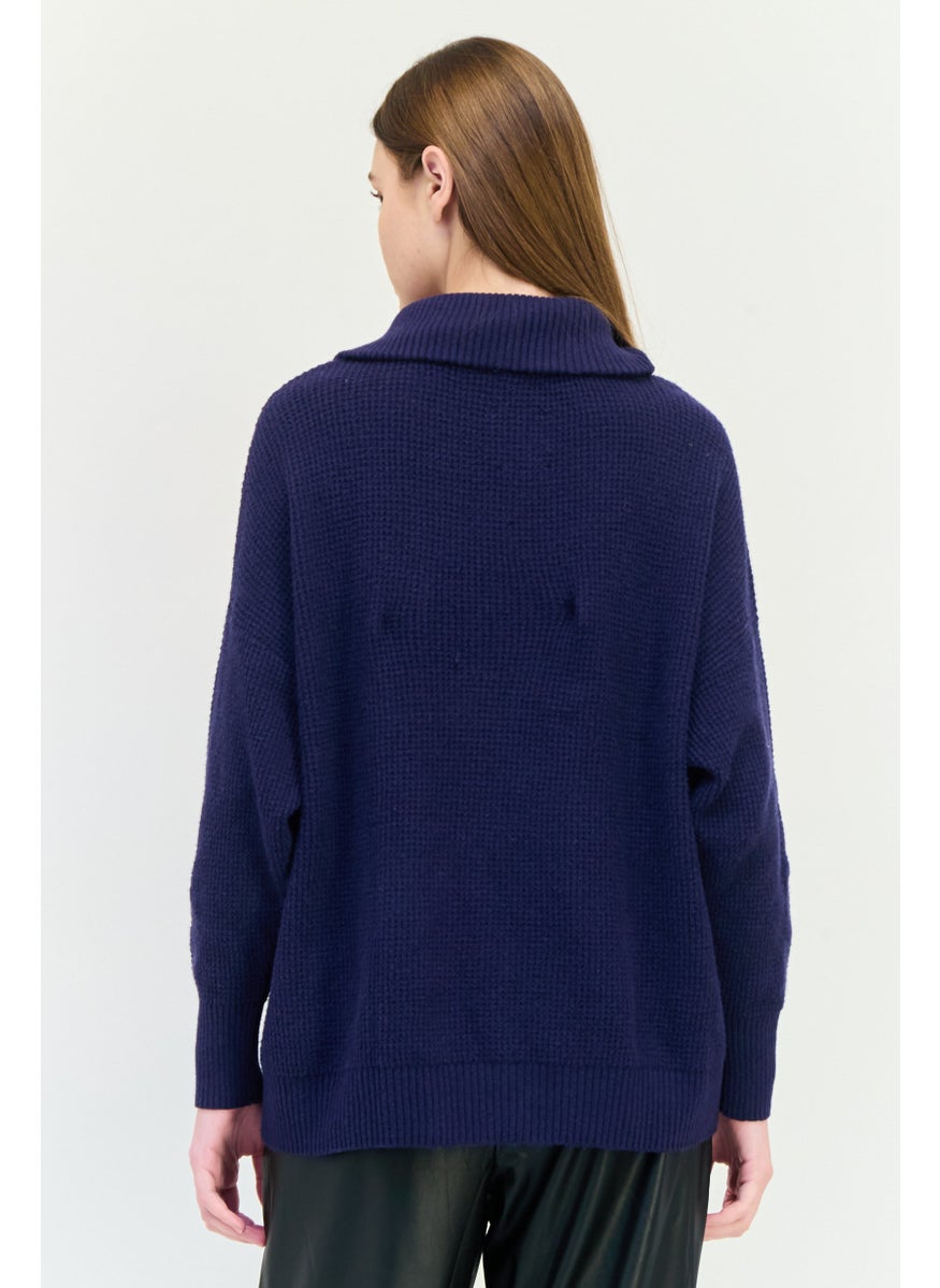 Aerie Women Turtle Neck Textured Sweaters, Navy  - Image 2
