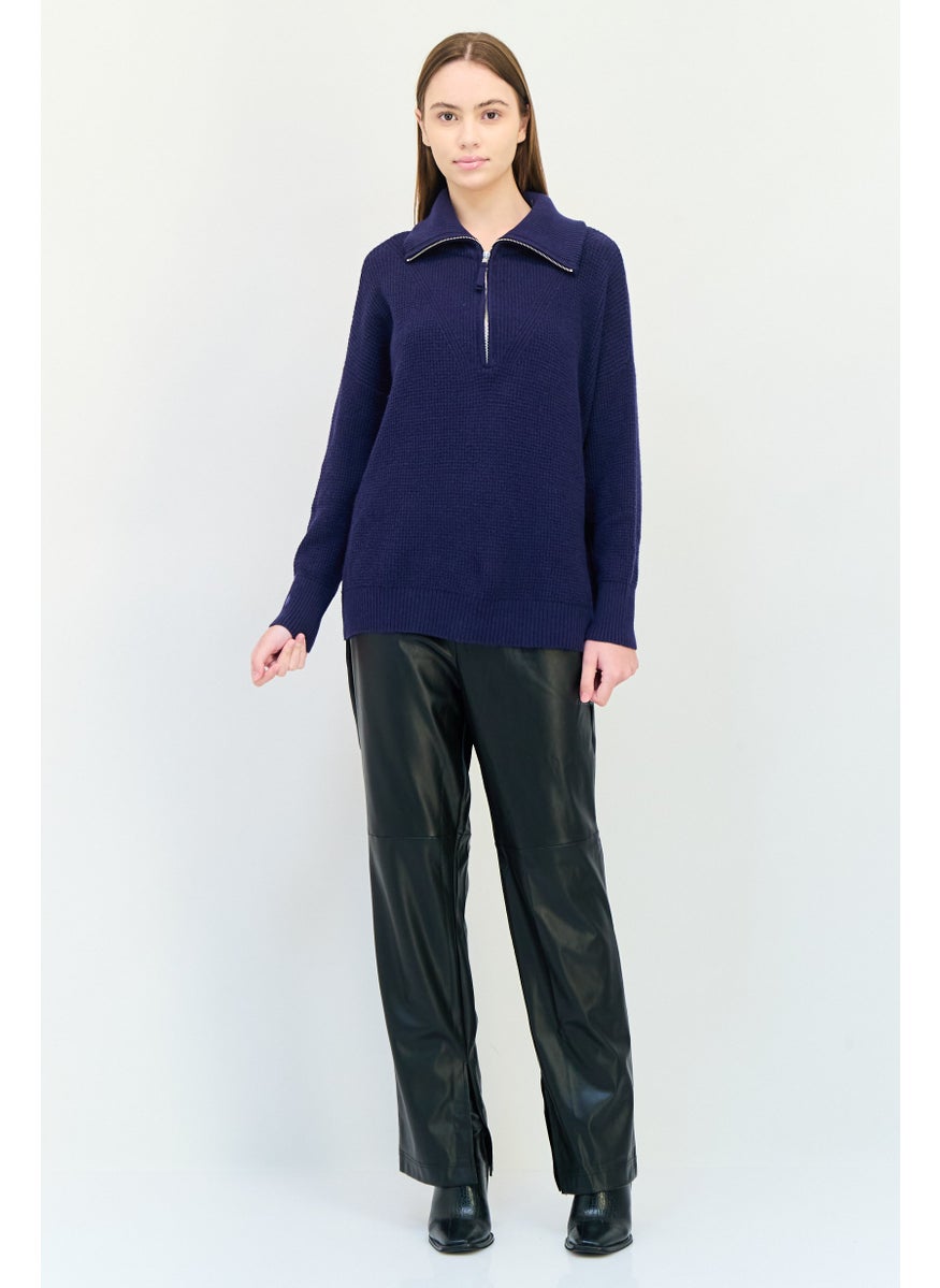 Aerie Women Turtle Neck Textured Sweaters, Navy  - Image 4