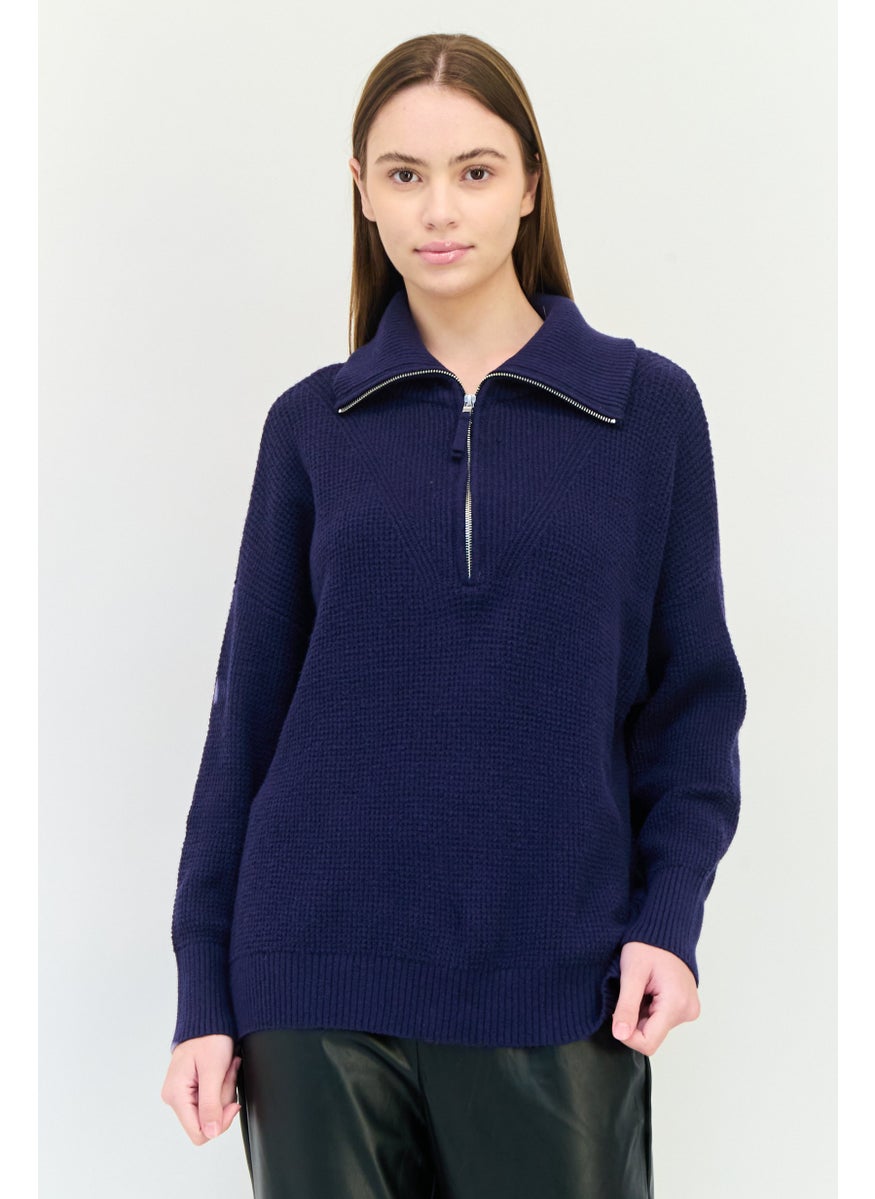 Aerie Women Turtle Neck Textured Sweaters, Navy  - Image 1