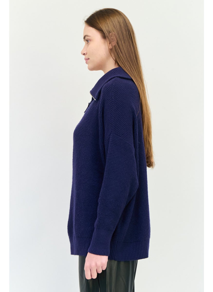Aerie Women Turtle Neck Textured Sweaters, Navy  - Image 3