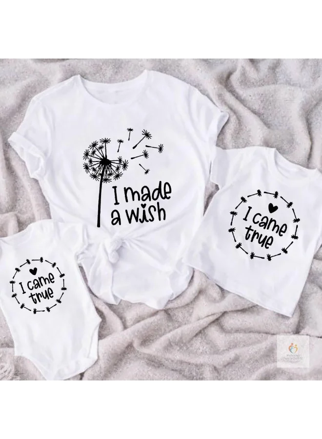 Matching Family Outfits Mom Kid Baby Matching T Shirt Set | I Made a Wish I Came True Printed Family T Shirts | Mother Baby Combo Outfit | Cotton Matching Wear for Women Kids Baby