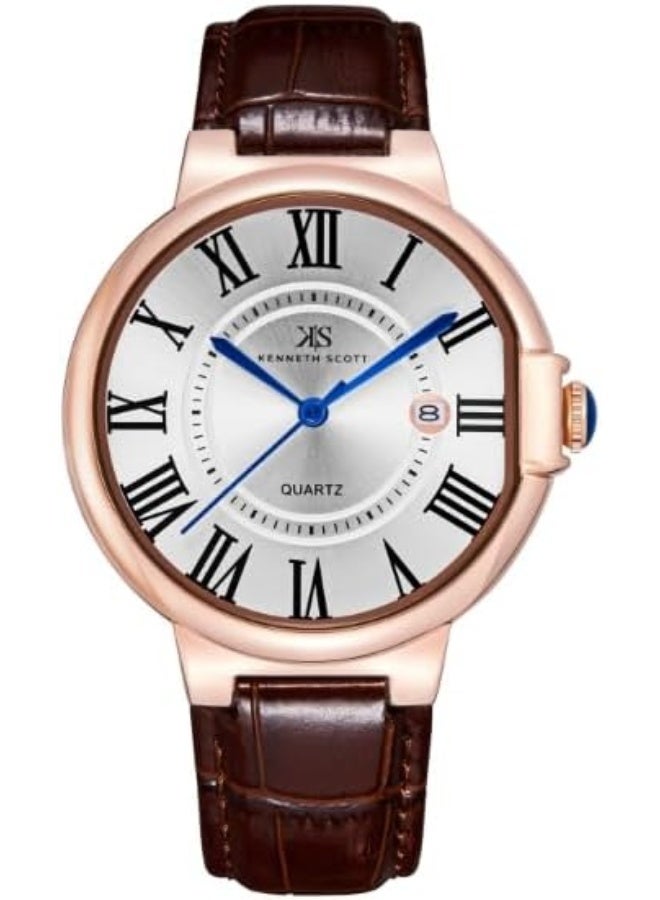 كينيث سكوت ساعة يد رجالية بعقارب مينا بيضاء - Image 1