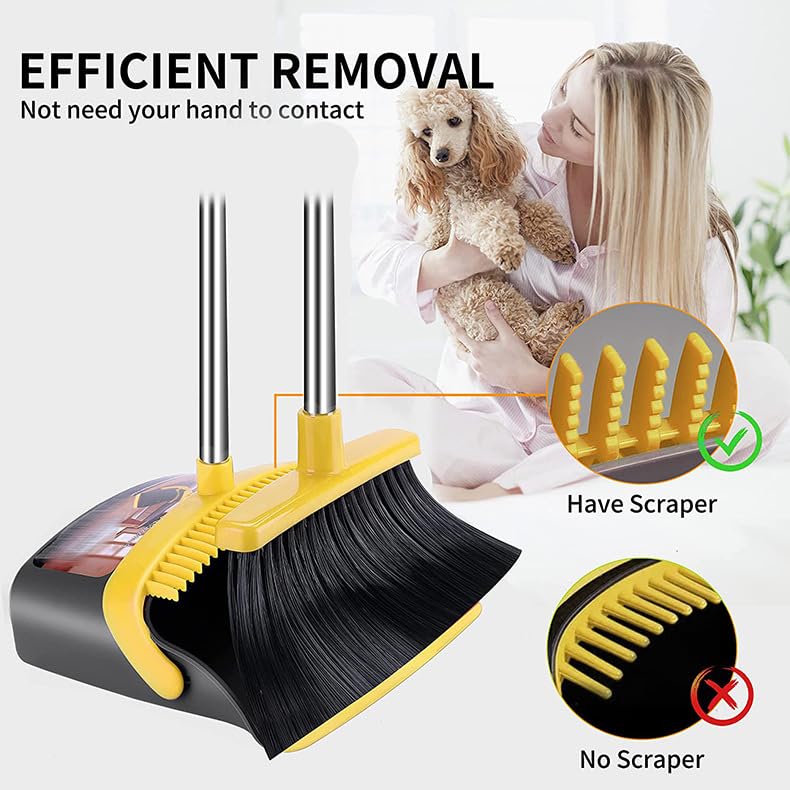 DJDTDTY 2-Pack is More economical,Brooms with Dustpan Combo Setï¼Œ with 52" Long Handle, Dustpan Teeth with self-Cleaning Function, Indoor and Outdoor Sweeping, Perfect for Home Office (Large/Yellow/ 2-Pack) - Image 4