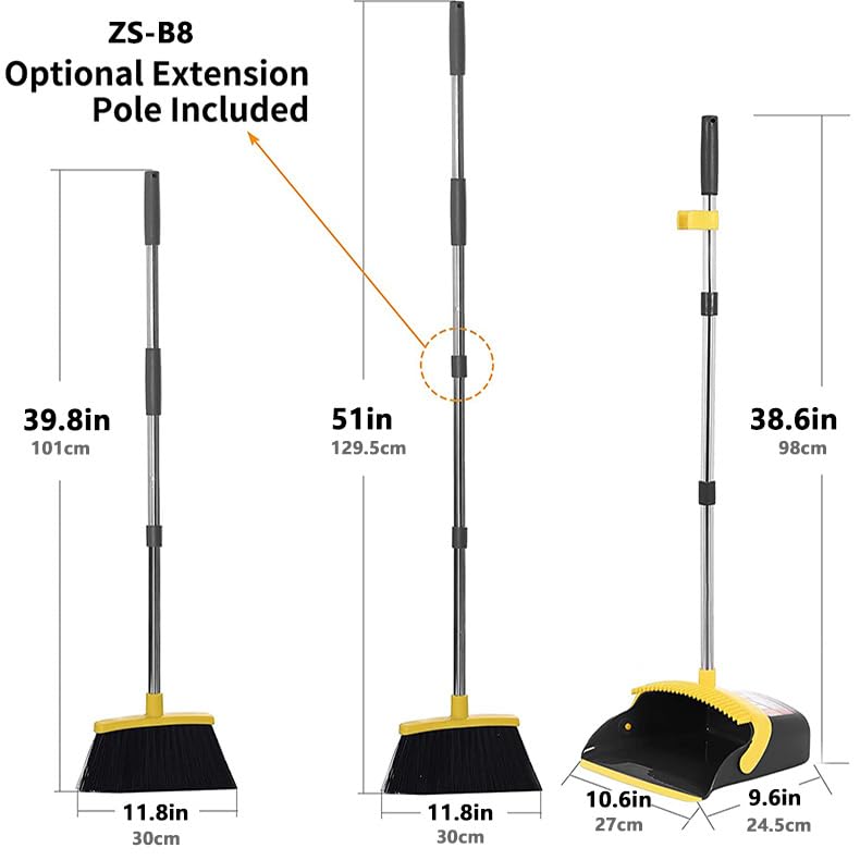 DJDTDTY 2-Pack is More economical,Brooms with Dustpan Combo Setï¼Œ with 52" Long Handle, Dustpan Teeth with self-Cleaning Function, Indoor and Outdoor Sweeping, Perfect for Home Office (Large/Yellow/ 2-Pack) - Image 2