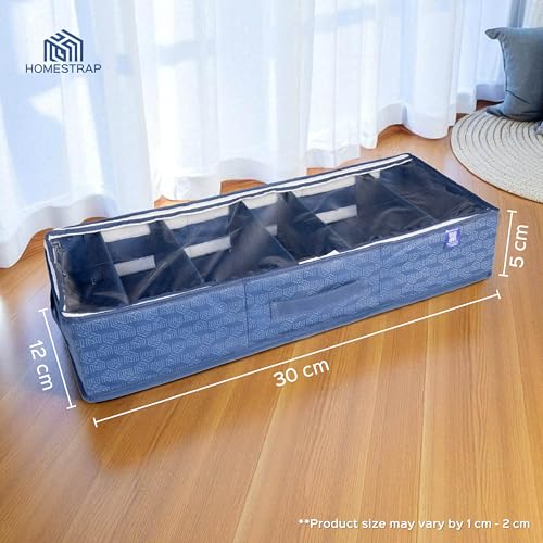 HomeStrap Under Bed Storage Bag with Clear Lid & 5 Adjustable Dividers | Large Foldable Underbed Organizer for Clothes, Shoes | Dustproof Non-Woven Fabric Storage Box with Handles | Navy Blue - Image 2