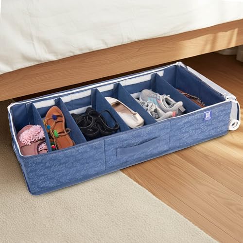 HomeStrap Under Bed Storage Bag with Clear Lid & 5 Adjustable Dividers | Large Foldable Underbed Organizer for Clothes, Shoes | Dustproof Non-Woven Fabric Storage Box with Handles | Navy Blue - Image 1
