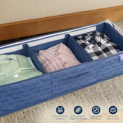 HomeStrap Under Bed Storage Bag with Clear Lid & 5 Adjustable Dividers | Large Foldable Underbed Organizer for Clothes, Shoes | Dustproof Non-Woven Fabric Storage Box with Handles | Navy Blue - Image 5