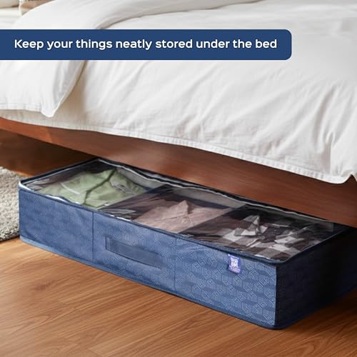 HomeStrap Under Bed Storage Bag with Clear Lid & 5 Adjustable Dividers | Large Foldable Underbed Organizer for Clothes, Shoes | Dustproof Non-Woven Fabric Storage Box with Handles | Navy Blue - Image 4