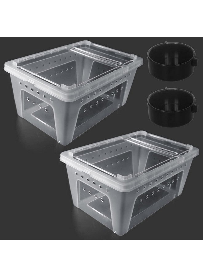 هامليدي صندوق تغذية الزواحف قطعتين، قفص موطن السحلية والعناكب، حاوية تفقيس، صندوق تربية الثعابين، بيوت بلاستيكية صغيرة شفافة محمولة للحيوانات الأليفة للعقرب والعنكبوت والضفدع - Image 1