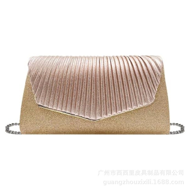 Selling Fashion Evening Bag Bridal Bag Clutch Chain Pleated Glitter Wedding Bag Prom Party Bag - Image 1