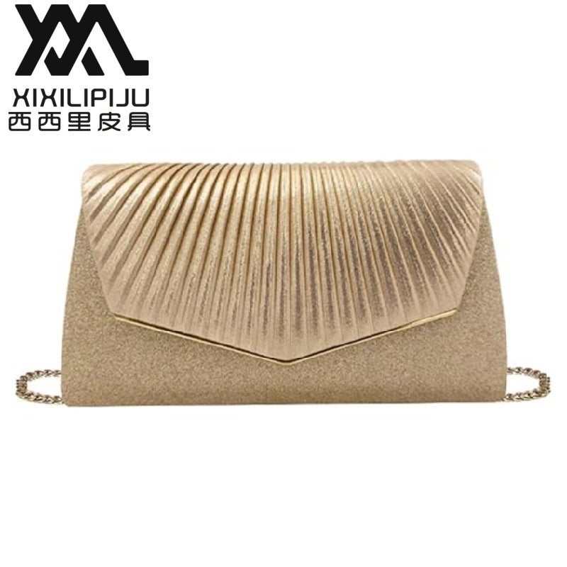 Selling Fashion Evening Bag Bridal Bag Clutch Chain Pleated Glitter Wedding Bag Prom Party Bag - Image 2