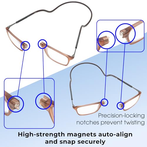 Calabria SP02 Snap Magnetic Reading Glasses +0.00 Crystal Brown Adjustable Temples Eyeglass Around the Neck Hanging Readers - Image 5
