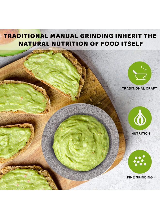 Mortar and Pestle Set - 5.5" Natural Granite Stone for Spices, Seasonings, Pastes - Stone Grinder Bowl for Spices Herbs Garlic Guacamole Salsa and Nuts Molcajete Bowl for Kitchen - Image 2