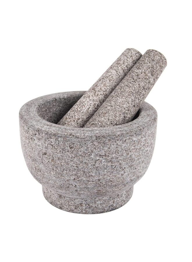 Mortar and Pestle Set - 5.5" Natural Granite Stone for Spices, Seasonings, Pastes - Stone Grinder Bowl for Spices Herbs Garlic Guacamole Salsa and Nuts Molcajete Bowl for Kitchen - Image 1