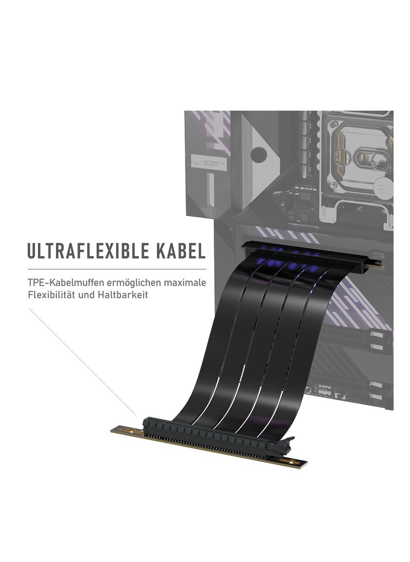 PCIe 4.0 x16 Riser Cable, High-Speed GPU Extension Card with Reinforced PCI Slots, Gold-Plated Connectors, Right Angle Connector, 7.87in (20cm) Length.