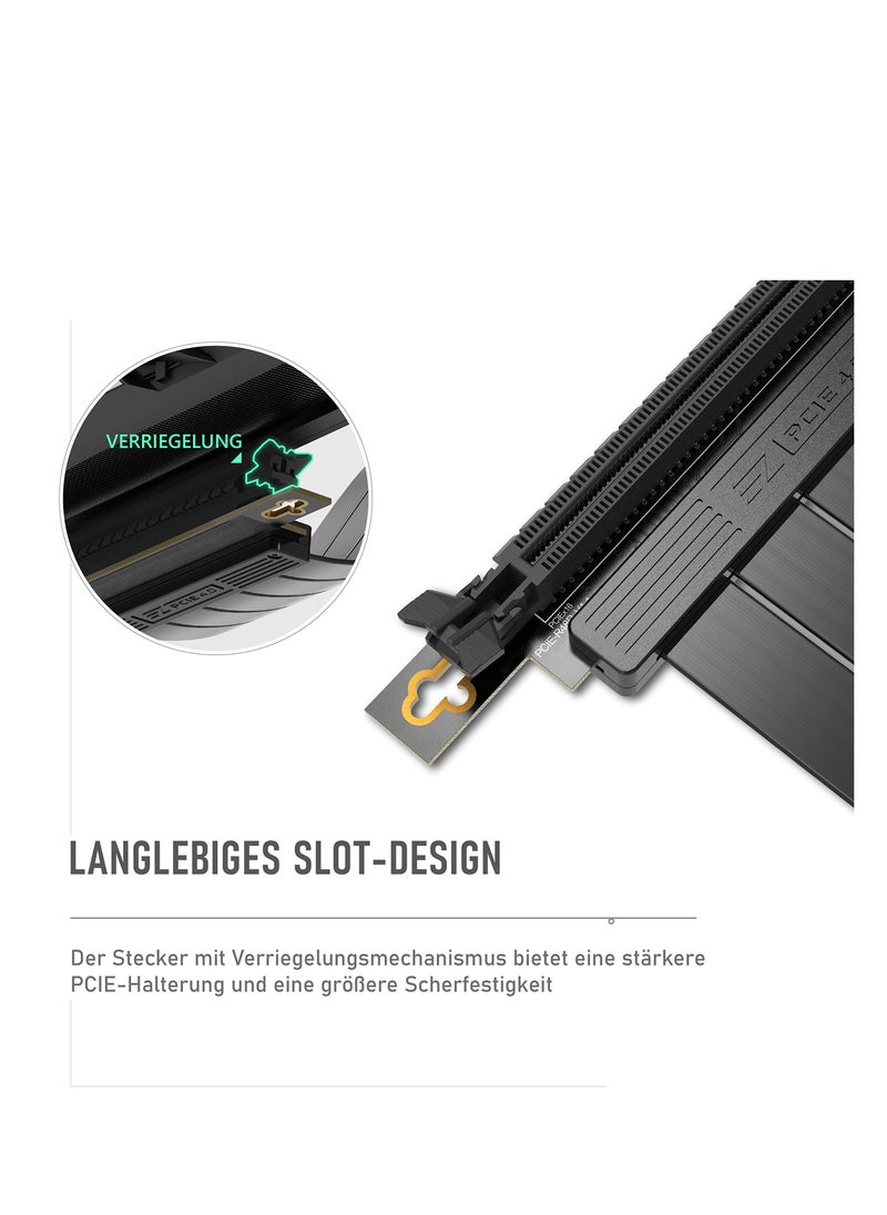 PCIe 4.0 x16 Riser Cable, High-Speed GPU Extension Card with Reinforced PCI Slots, Gold-Plated Connectors, Right Angle Connector, 7.87in (20cm) Length.