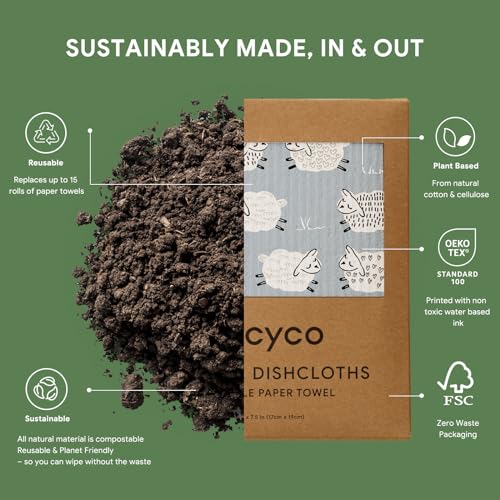 RECYCO Swedish Dishcloths for Kitchen | 6 Pack Farmhouse Friends Washable Dish Rags | Cellulose Reusable Cleaning Paper Towels | Absorbent Counter Dish Cloth Sponge Kitchen Wipes, 8" L x 7" W - Image 3