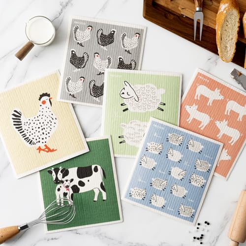 RECYCO Swedish Dishcloths for Kitchen | 6 Pack Farmhouse Friends Washable Dish Rags | Cellulose Reusable Cleaning Paper Towels | Absorbent Counter Dish Cloth Sponge Kitchen Wipes, 8" L x 7" W - Image 2