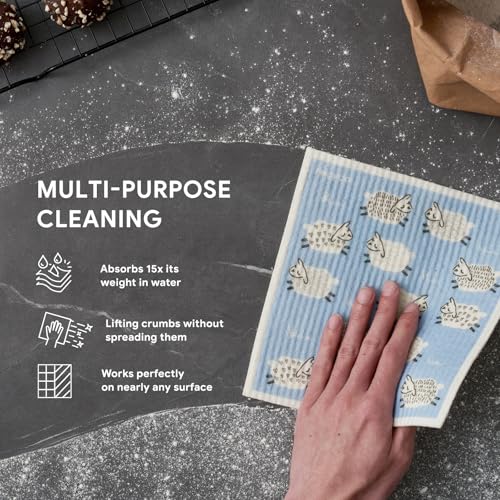 RECYCO Swedish Dishcloths for Kitchen | 6 Pack Farmhouse Friends Washable Dish Rags | Cellulose Reusable Cleaning Paper Towels | Absorbent Counter Dish Cloth Sponge Kitchen Wipes, 8" L x 7" W - Image 4