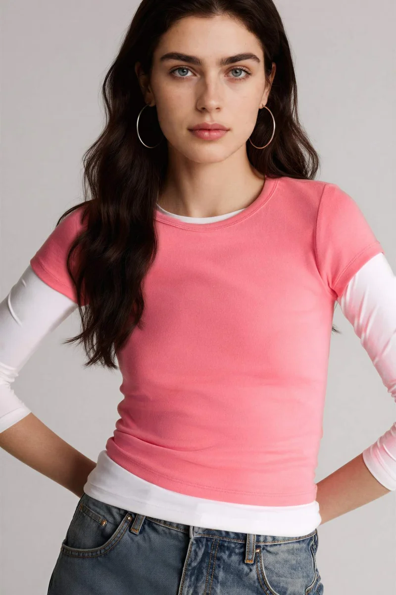 ديفاكتو Slim Fit Crew Neck Ribana Short Sleeve T-Shirt