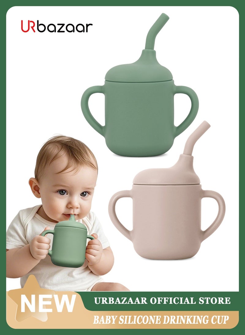 URbazaar 2 Pack Baby Training Cup, Shatterproof Toddler Sippy Cups with Straw, Open Cup for Baby, 6+ Months 100% Silicone 180ml - Image 1