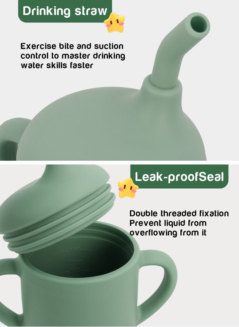 URbazaar 2 Pack Baby Training Cup, Shatterproof Toddler Sippy Cups with Straw, Open Cup for Baby, 6+ Months 100% Silicone 180ml - Image 5