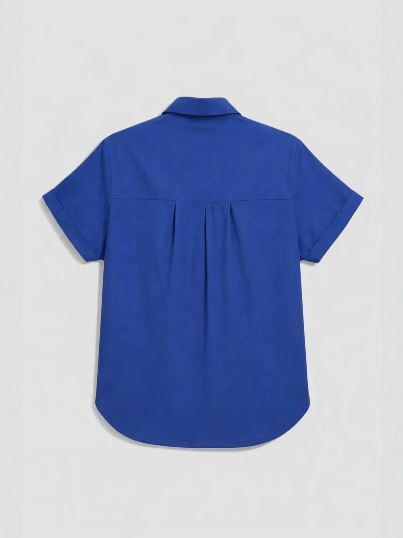 Mixray Moroccan Blue MIXRAY Short Sleeve Shirt with Pockets for Women | Best Price UAE