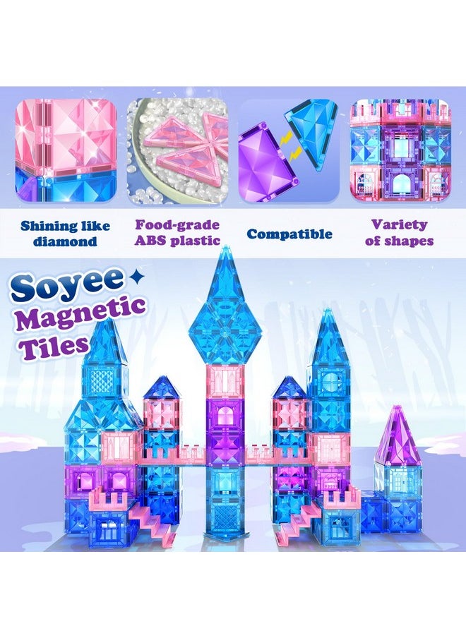 Soyee Magnetic Tiles 102pcs with 2 Stairs 2 Dolls Princess Castle Building Girls Toys Age 4-5 6-8 Magnetic Blocks Birthday Xmas Gifts for Girls Toys for 3 4 5 6 7 8+ Year Old  - Image 3