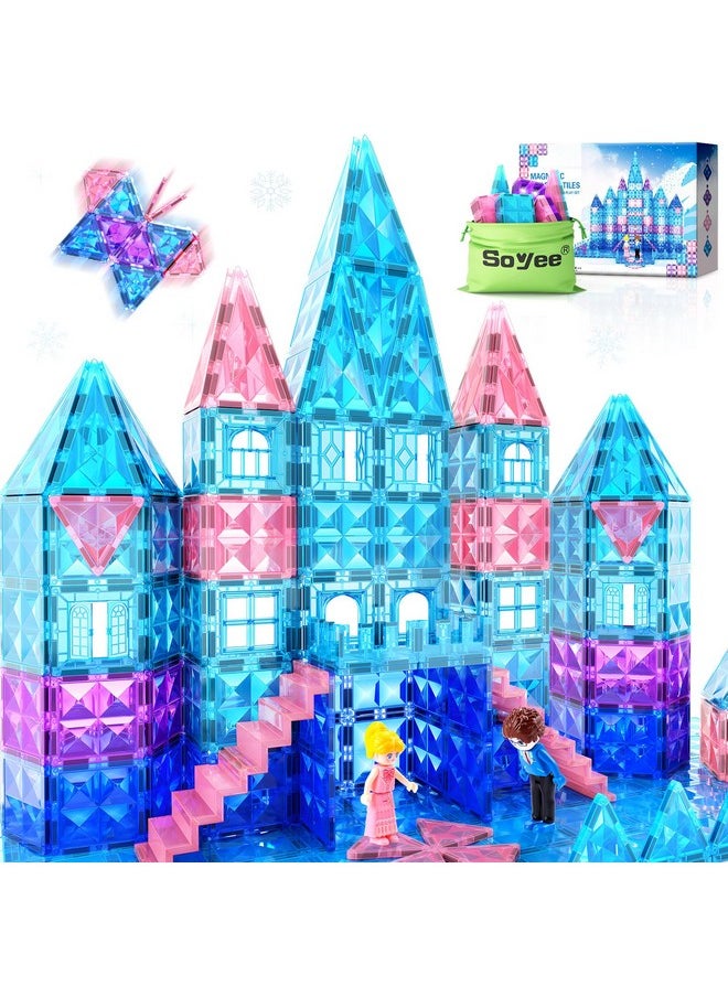 Soyee Magnetic Tiles 102pcs with 2 Stairs 2 Dolls Princess Castle Building Girls Toys Age 4-5 6-8 Magnetic Blocks Birthday Xmas Gifts for Girls Toys for 3 4 5 6 7 8+ Year Old  - Image 1