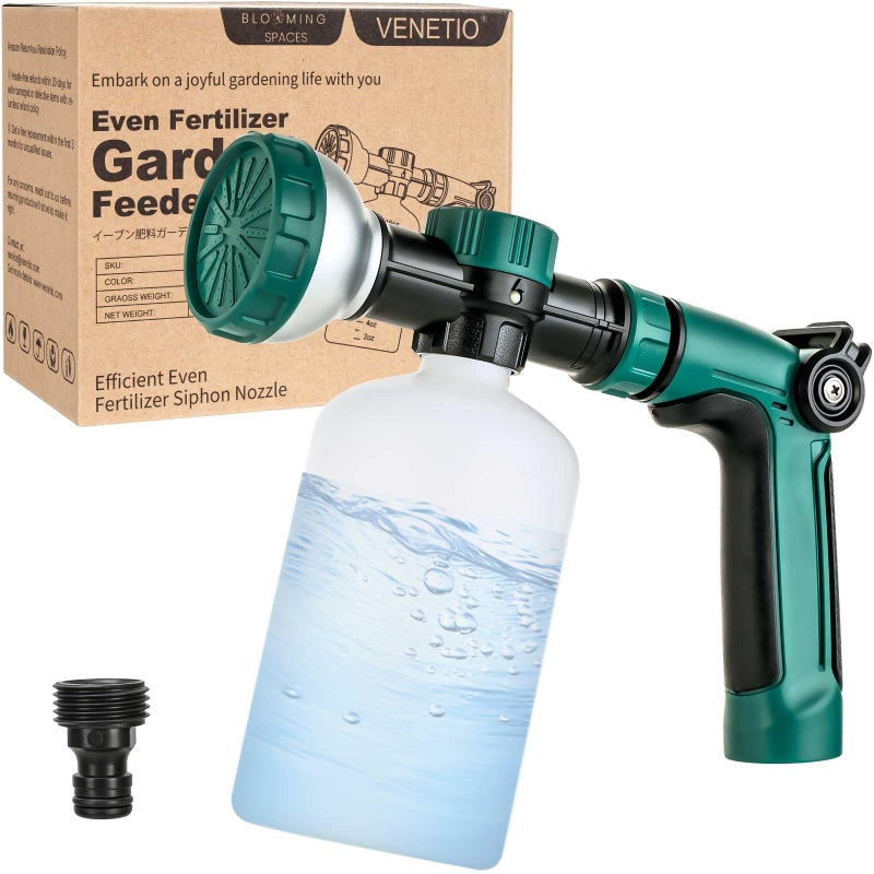 VENETIO 8-Dial Hose End Sprayer for Liquid Fertilizer/Soap | Precision Lawn, Yard & Garden Feeder with 16oz Bottle for Uniform Fertilizing and Watering Plants | Car, Dog Wash Hose Attachment Nozzle - Image 1