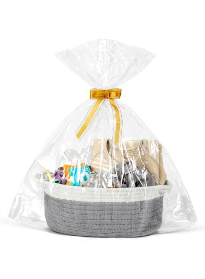 HOMESTAR 1 Piece Hand-Woven Cotton Rope Storage Baskets With Handles, Decorative Toy Organizer Bins, Woven Gift Baskets For Baby Shower & Housewarming, Includes Gift Bag & Ribbon, Gray - Image 1