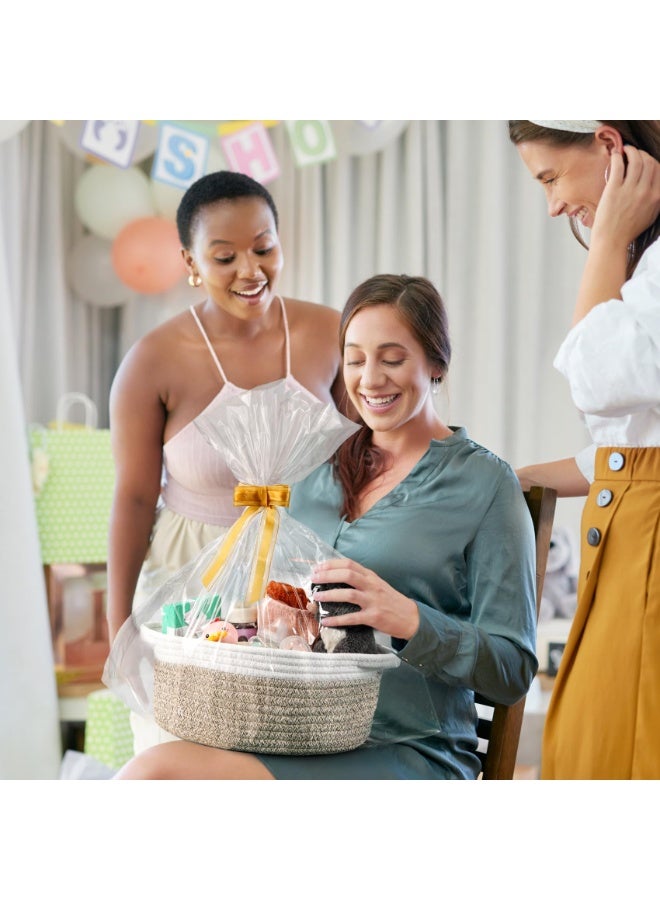 HOMESTAR 1 Piece Hand-Woven Cotton Rope Storage Baskets With Handles, Decorative Toy Organizer Bins, Woven Gift Baskets For Baby Shower & Housewarming, Includes Gift Bag & Ribbon, Gray - Image 4