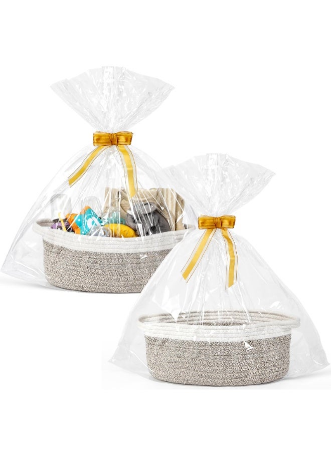 HOMESTAR 1 Piece Hand-Woven Cotton Rope Storage Baskets With Handles, Decorative Toy Organizer Bins, Woven Gift Baskets For Baby Shower & Housewarming, Includes Gift Bag & Ribbon, Gray - Image 2