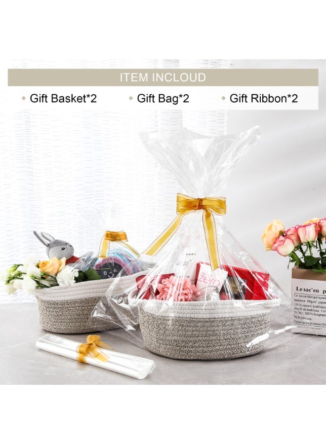 HOMESTAR 1 Piece Hand-Woven Cotton Rope Storage Baskets With Handles, Decorative Toy Organizer Bins, Woven Gift Baskets For Baby Shower & Housewarming, Includes Gift Bag & Ribbon, Gray - Image 3
