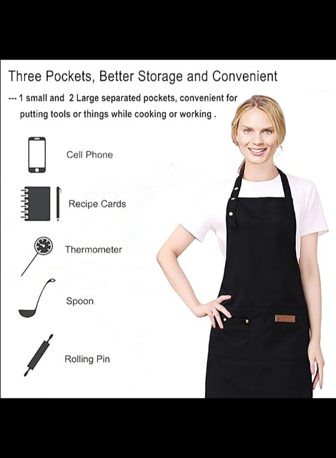 أفاكرافت مآزر للنساء الرجال مع جيوب الأشرطة القابلة للتعديل قماش مقاوم للماء مطبخ الطبخ المئزر للشيف نادلة (أسود) - Image 5