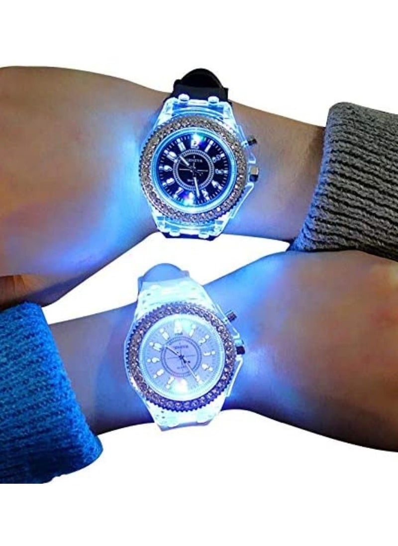 Geneva Luminous Diamond Fashion Trend Men Women Lovers Color LED Jelly Silicone Transparent Student Watches Couple  - Image 2