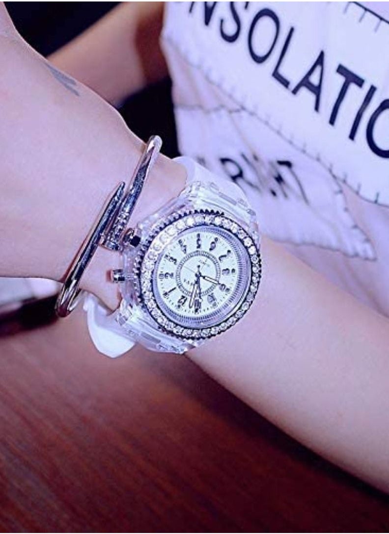 Geneva Luminous Diamond Fashion Trend Men Women Lovers Color LED Jelly Silicone Transparent Student Watches Couple  - Image 3