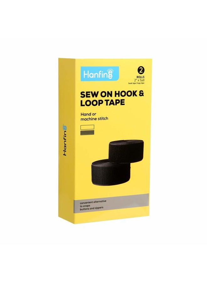 Hanfinee 2 Inch Width Sew on Hook and Loop Tape, Non-Adhesive Sticky Back Nylon Fabric Fastener Interlocking Tape for Sewing Crafts DIY,Clothes,Shoes (Black,5 Yards) - Image 1