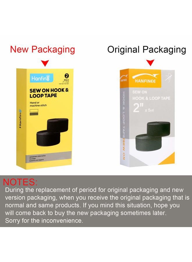 Hanfinee 2 Inch Width Sew on Hook and Loop Tape, Non-Adhesive Sticky Back Nylon Fabric Fastener Interlocking Tape for Sewing Crafts DIY,Clothes,Shoes (Black,5 Yards) - Image 2