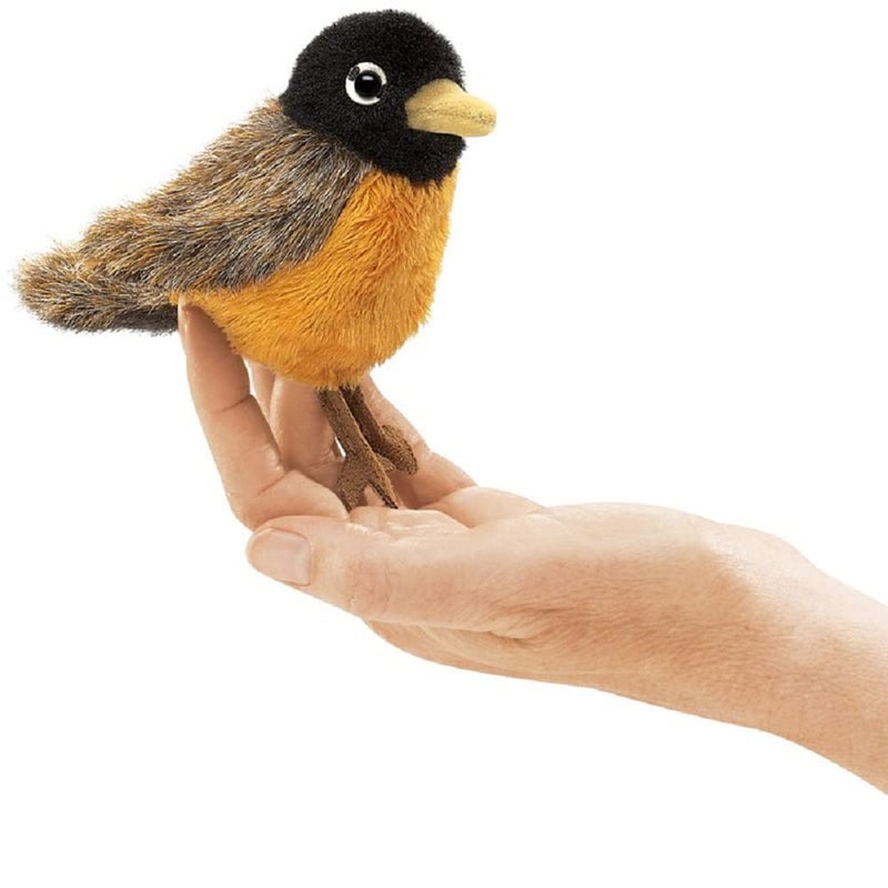 Folkmanis Mini Robin Finger Puppet Brown, Reddish Orange, Black, 8" - Image 3