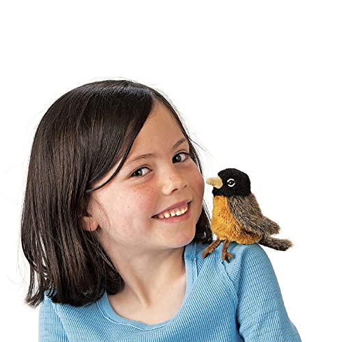 Folkmanis Mini Robin Finger Puppet Brown, Reddish Orange, Black, 8" - Image 2